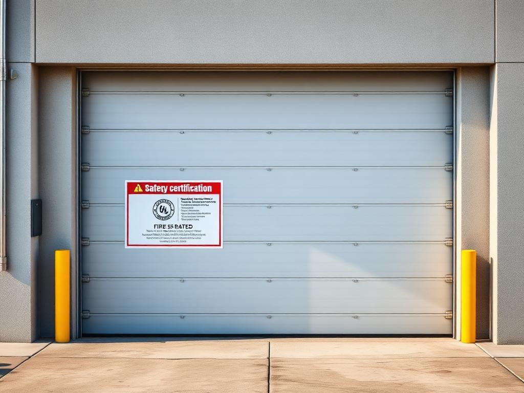 Fire-rated garage door with safety certification label